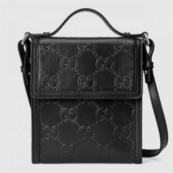 Gucci Messengers Bag In Black GG Embossed Leather