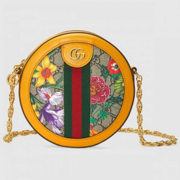 Gucci Ophidia GG Flora Mini Round Yellow Bag