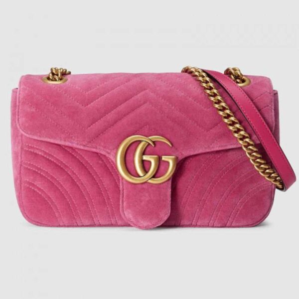 Gucci Pink GG Marmont Small Velvet Shoulder Bag