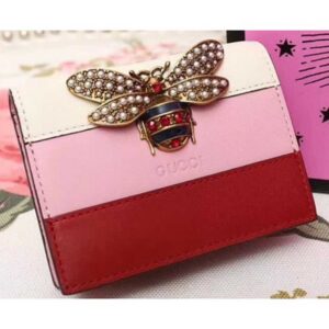 Gucci Queen Margaret Leather Card Case 476072 Pink 2018