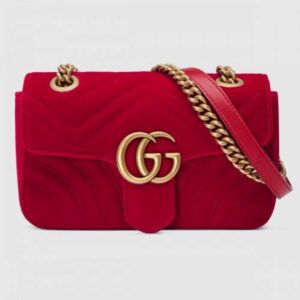 Gucci Red GG Marmont Mini Velvet Shoulder Bag