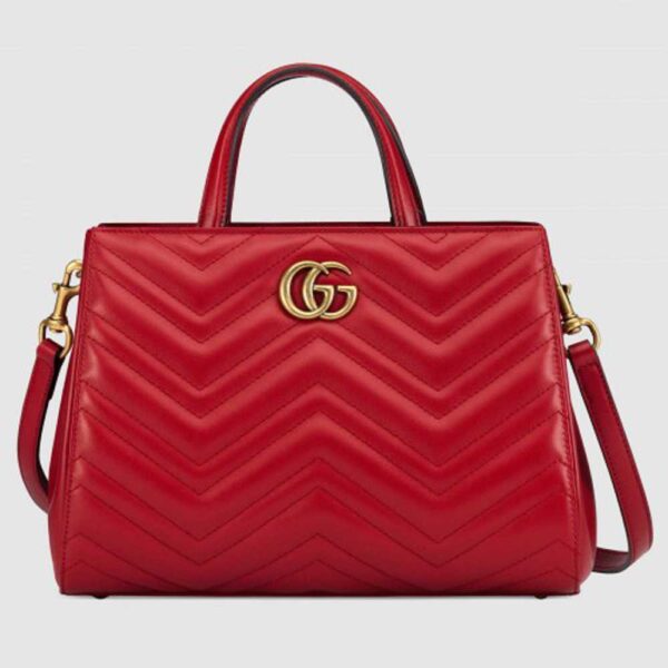 Gucci Red GG Marmont Small Matelasse Top Handle Bag