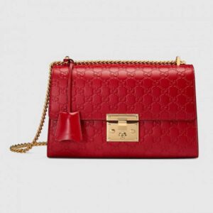 Gucci Red Padlock Medium Guccissima Shoulder Bag