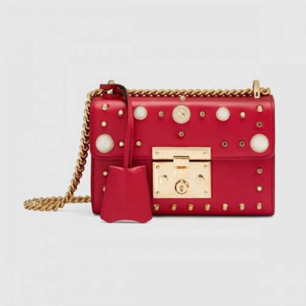 Gucci Red Padlock Small Studded Shoulder Bag