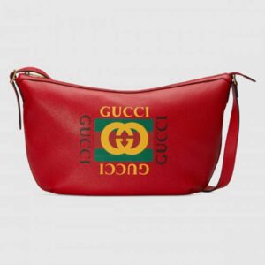 Gucci Red Print Half-Moon Hobo Bag