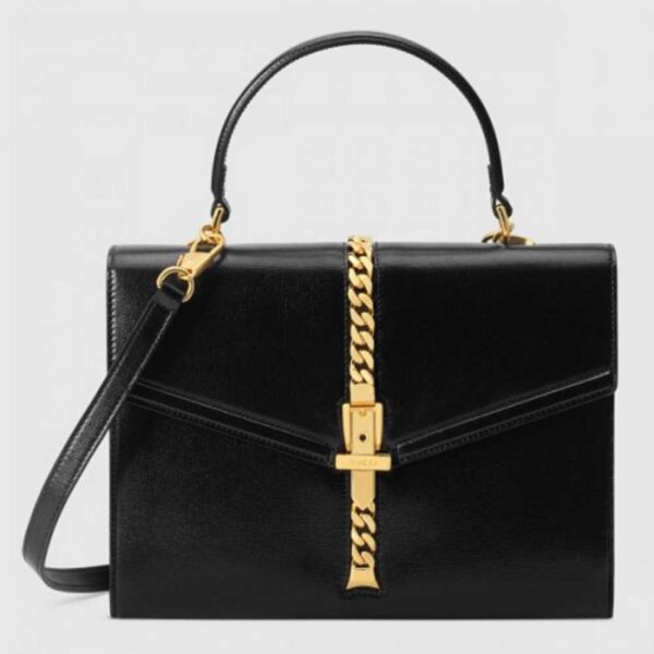 Gucci Sylvie 1969 Calfskin Small Top Handle Black Bag