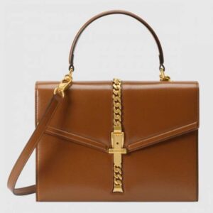 Gucci Sylvie 1969 Calfskin Small Top Handle Brown Bag