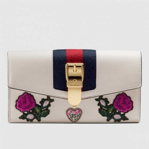 Gucci Sylvie Embroidered Leather Continental Wallet