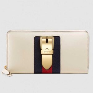 Gucci Sylvie Zip Around Wallet In White Leather