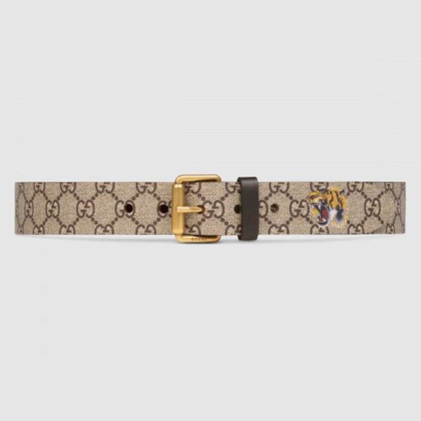 Gucci Tiger Print GG Supreme Belt With Square Buckle