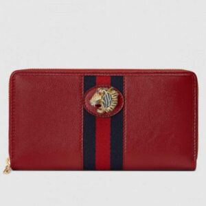 Gucci Vintage Web Rajah Zip Around Wallet 573791 Leather Red