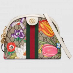 Gucci Web Ophidia GG Flora Print Small Shoulder Bag White