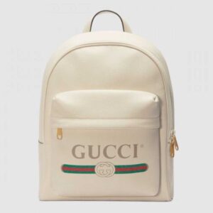 Gucci White Print Leather Logo Backpack