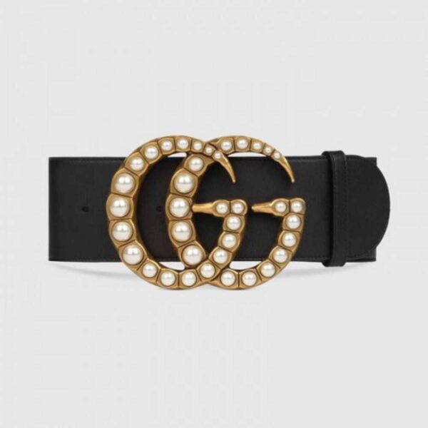 Gucci Wide leather belt with pearl Double 453261