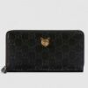 Gucci Zip Around Wallet With Cat In Black Signature Leather