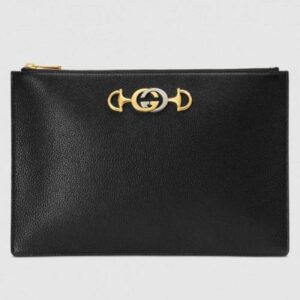 Gucci Zumi Grainy Leather Pouch Clutch Bag 570728 Black 2019