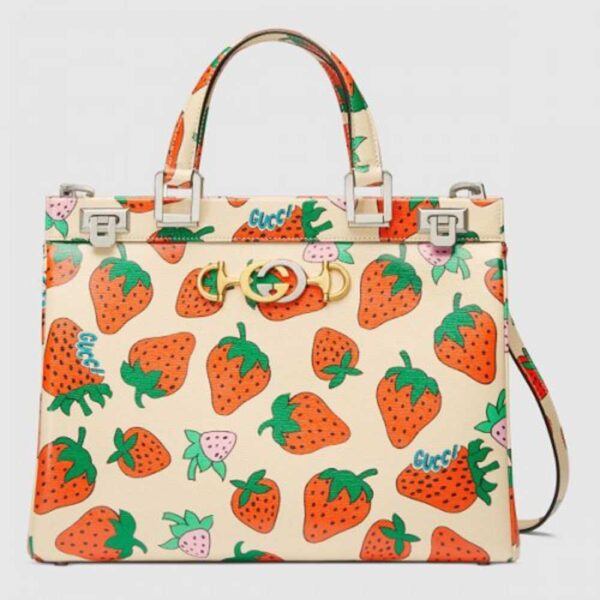 Gucci Zumi Strawberry Print Medium Top Handle Bag